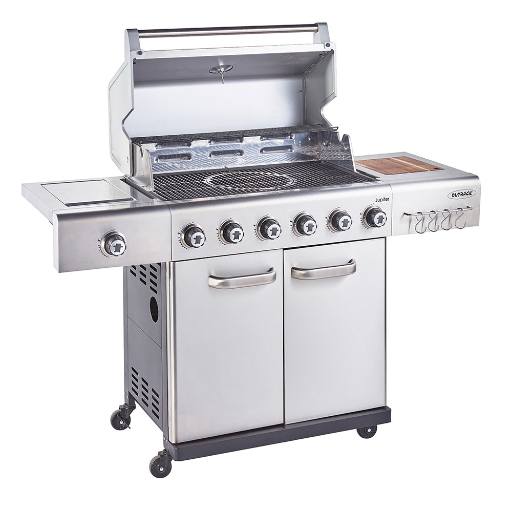 Jupiter 6 Burner Hybrid BBQ with Chopping Board – Stainless Steel