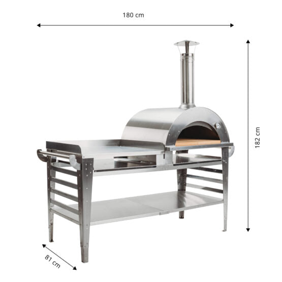 GrillSymbol Wood Fired Pizza Oven with Stand and Side Table