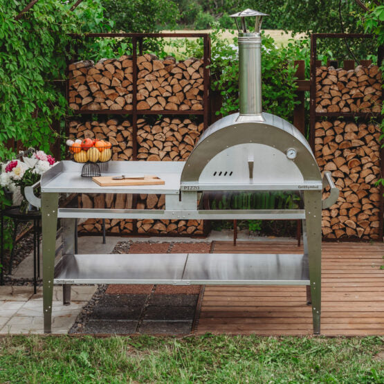 GrillSymbol Wood Fired Pizza Oven with Stand and Side Table