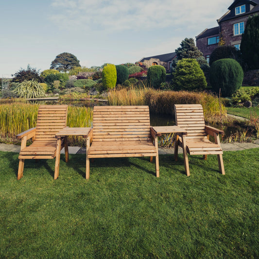 Valley 4 Seater Set - 1 x 2 Seater Bench, 2 x Chairs & Straight Tray Tables