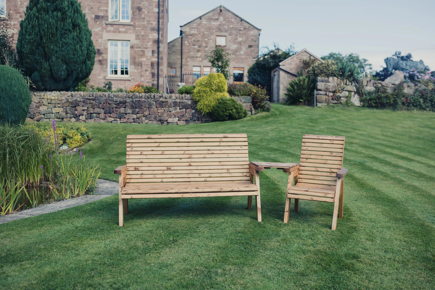 Valley 4 Seater Set - 1 x Chair, 1 x 3 Seater Bench With Angled Tray Table