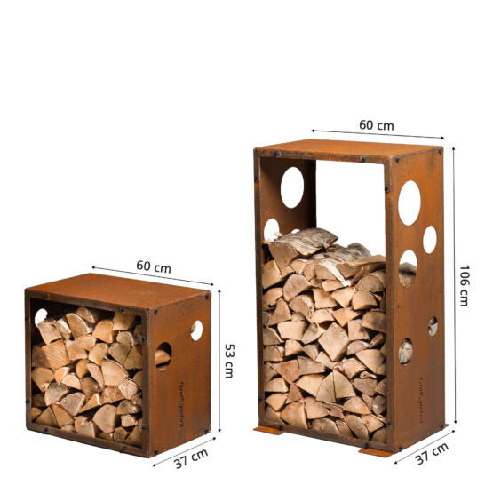 GrillSymbol Corten Steel Firewood Rack WoodStock Set of 2